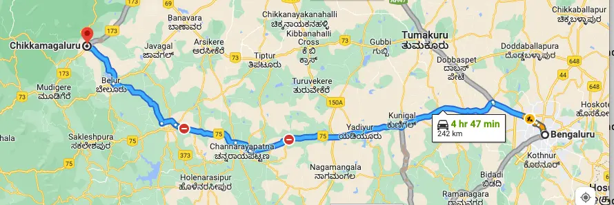 Bangalore to Chikkamagaluru route