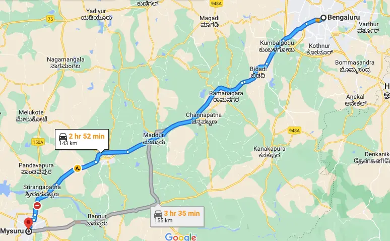 Bangalore to Mysore or Srirangapatna route