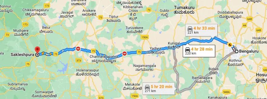 Bangalore to Sakaleshpur route